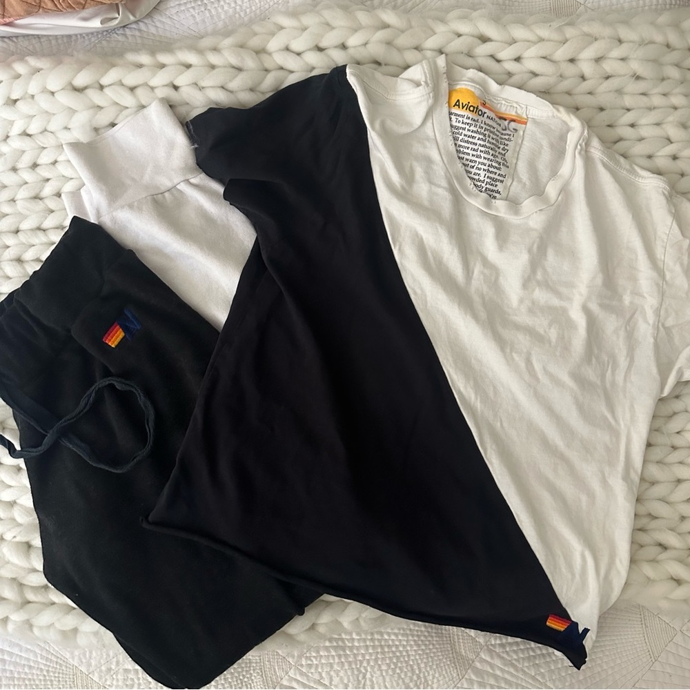 Aviator Nation White and Black Shirt and Sweatpants matching set small